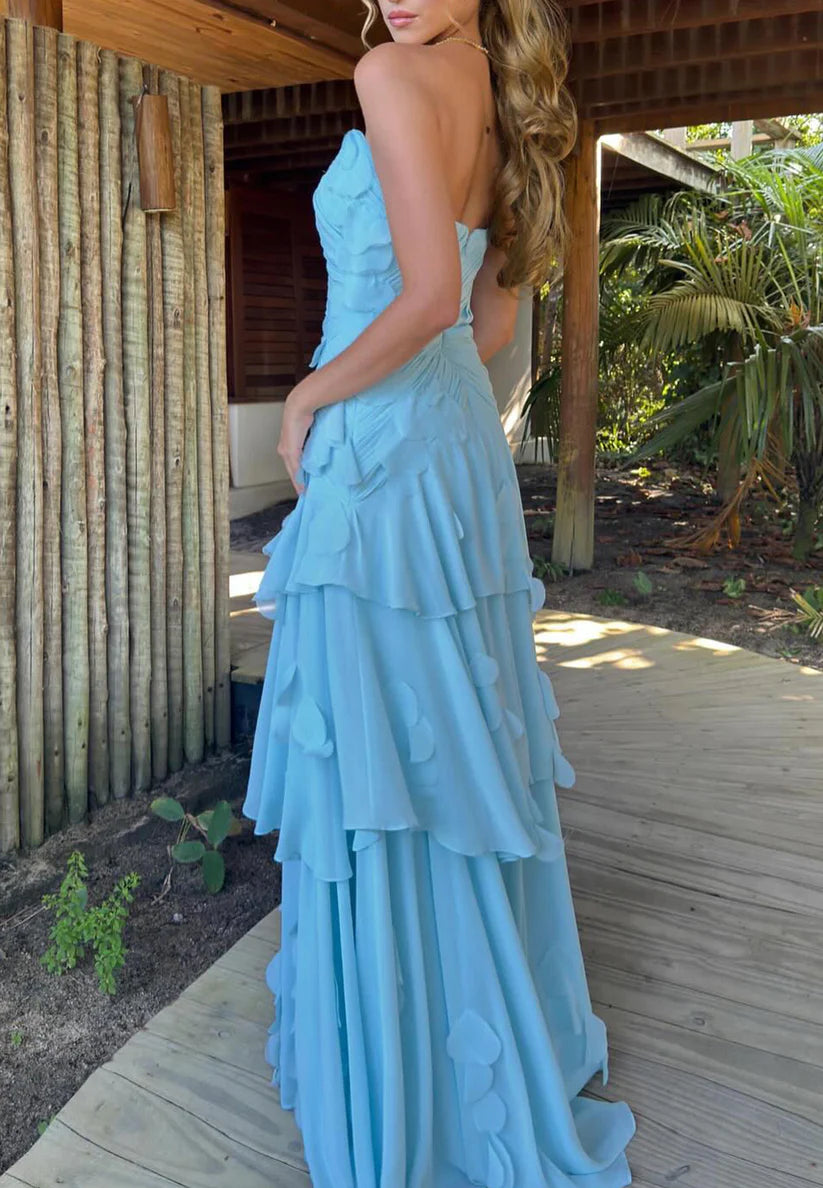 Straight Across Sleeveless Pleated Tiered A-Line Wedding Guest Dress simple gentle atmospheric and unique desi Bring summer colors to enhance whiteness