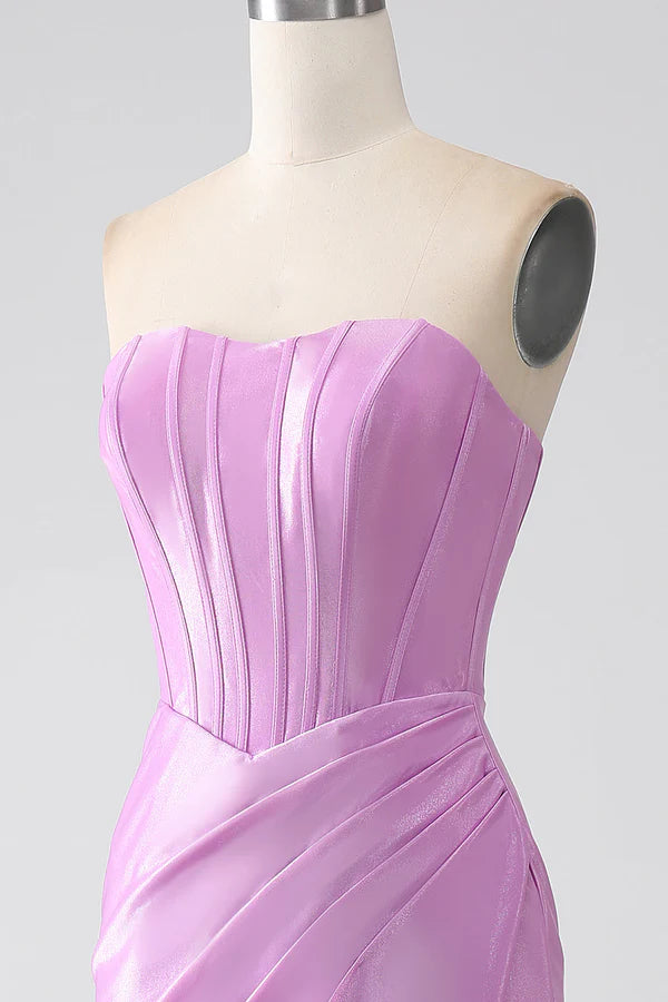 Strapless Purple Mermaid Corset Prom Dress with Pleated simple gentle atmospheric and unique desi