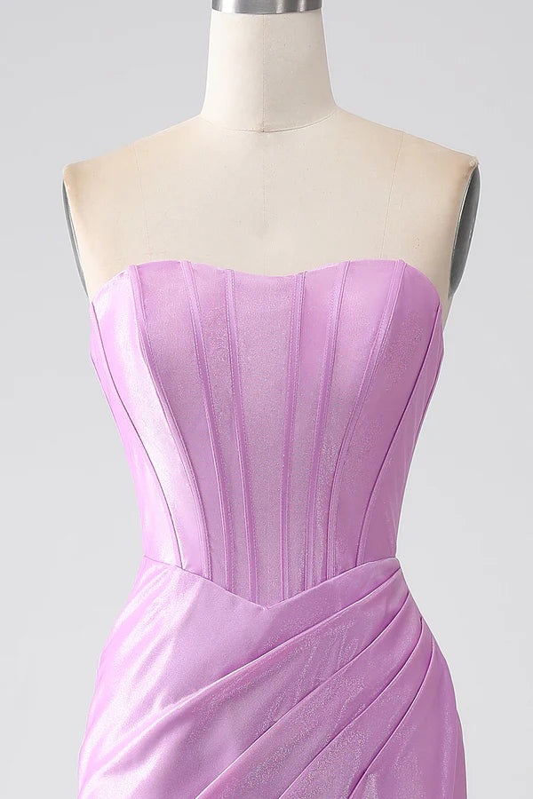 Strapless Purple Mermaid Corset Prom Dress with Pleated simple gentle atmospheric and unique desi