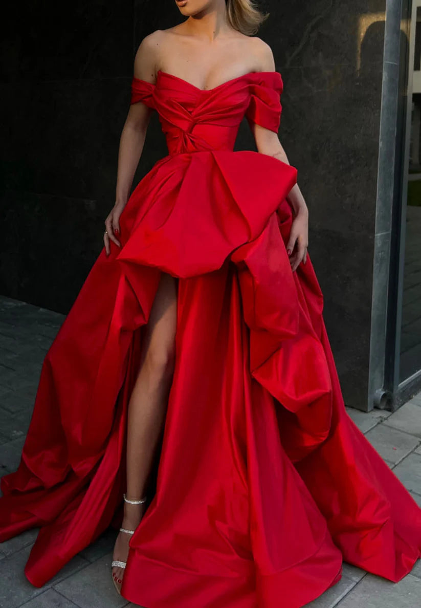 Strapless Ruched Satin Long Ball Prom Evening Dress With Slit simple gentle atmospheric and unique desi Bring summer colors to enhance whiteness