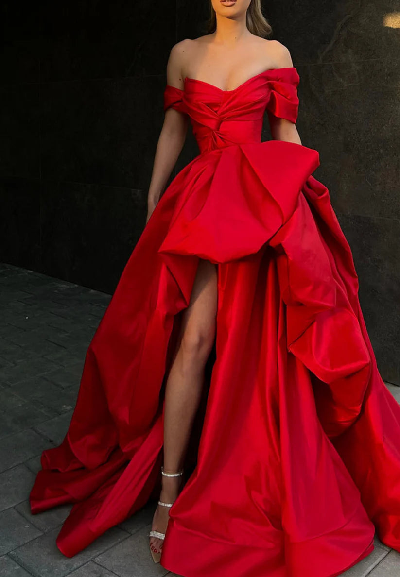 Strapless Ruched Satin Long Ball Prom Evening Dress With Slit simple gentle atmospheric and unique desi Bring summer colors to enhance whiteness