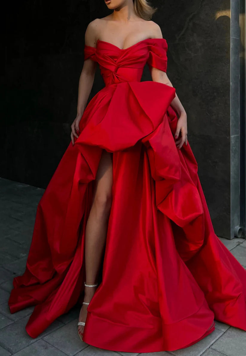 Strapless Ruched Satin Long Ball Prom Evening Dress With Slit simple gentle atmospheric and unique desi Bring summer colors to enhance whiteness