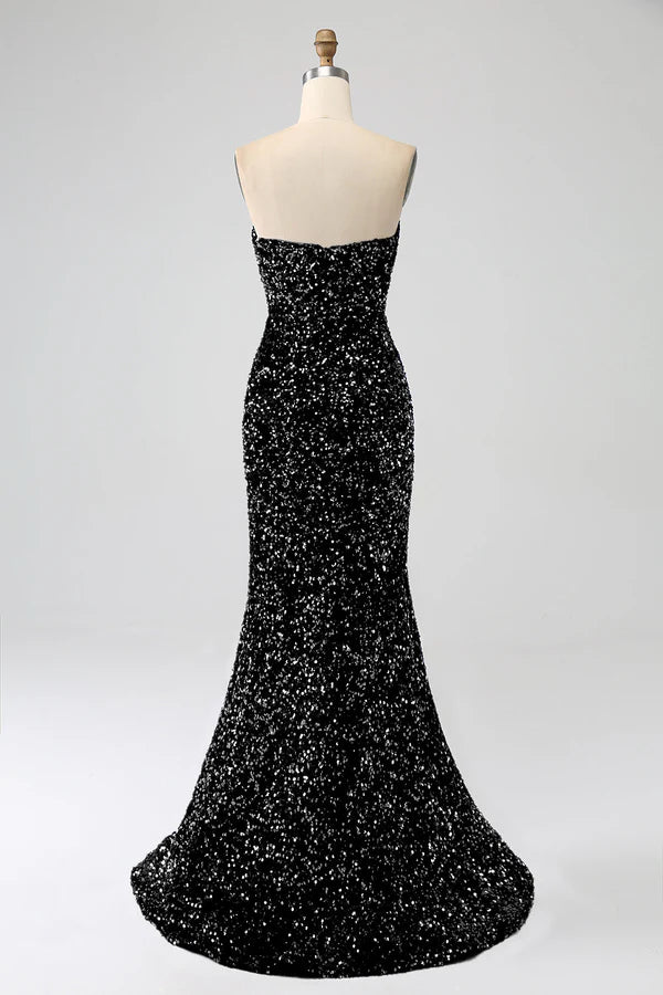 Strapless Sequins Long Prom Dress With Slit simple gentle atmospheric and unique desi