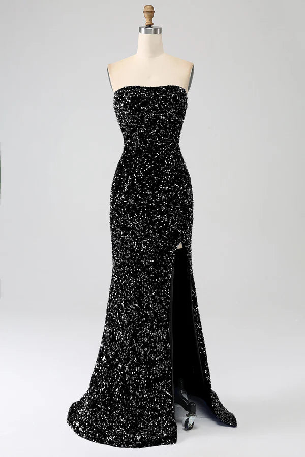 Strapless Sequins Long Prom Dress With Slit simple gentle atmospheric and unique desi
