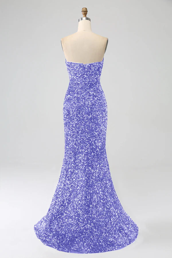 Strapless Sequins Long Prom Dress With Slit simple gentle atmospheric and unique desi