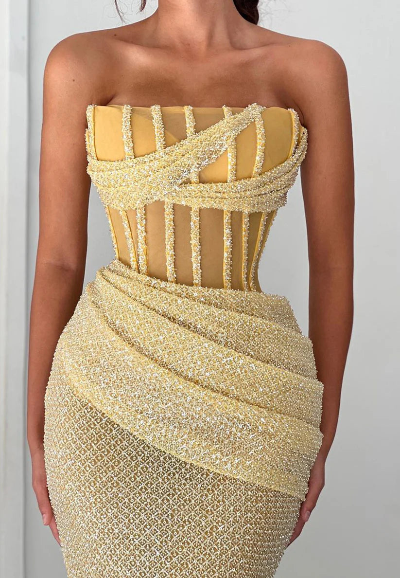 Strapless Straight Across Ruched Mermaid Prom Dress simple gentle atmospheric and unique desi Bring summer colors to enhance whiteness