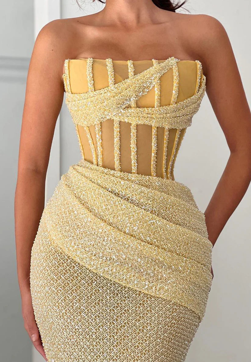 Strapless Straight Across Ruched Mermaid Prom Dress simple gentle atmospheric and unique desi Bring summer colors to enhance whiteness