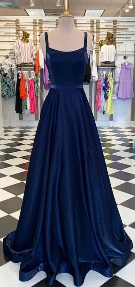 Straps Navy Long A-line Simple Long Prom Dresses 2020 Prom Dresses New Arrival Cheap Prom Dresses simple gentle atmospheric and unique desi Bring summer colors to enhance whiteness