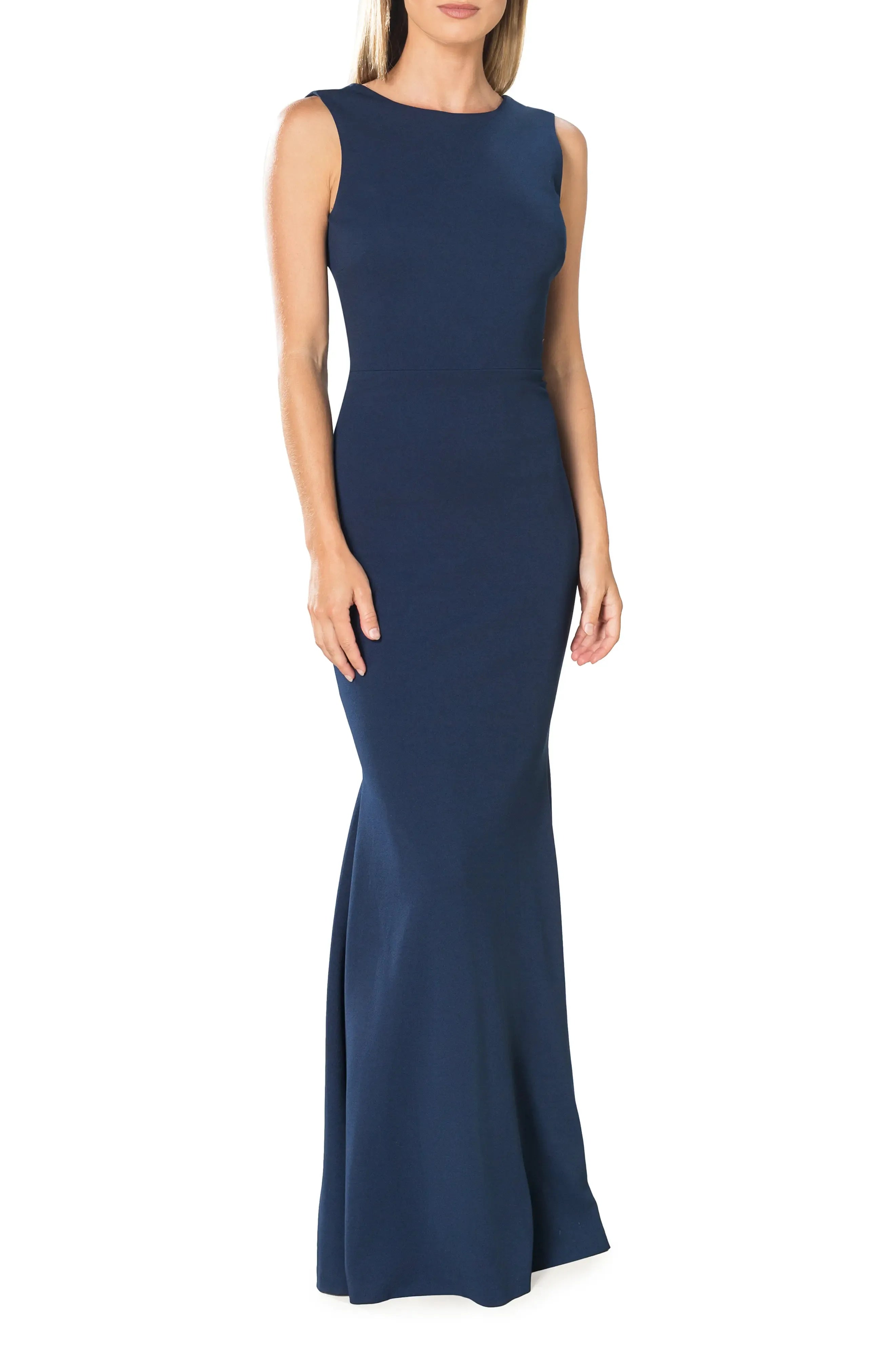 Streamlined Mermaid Crew Neck Sleeveless Deep V Back Floor Length For Ladies Evening Dress