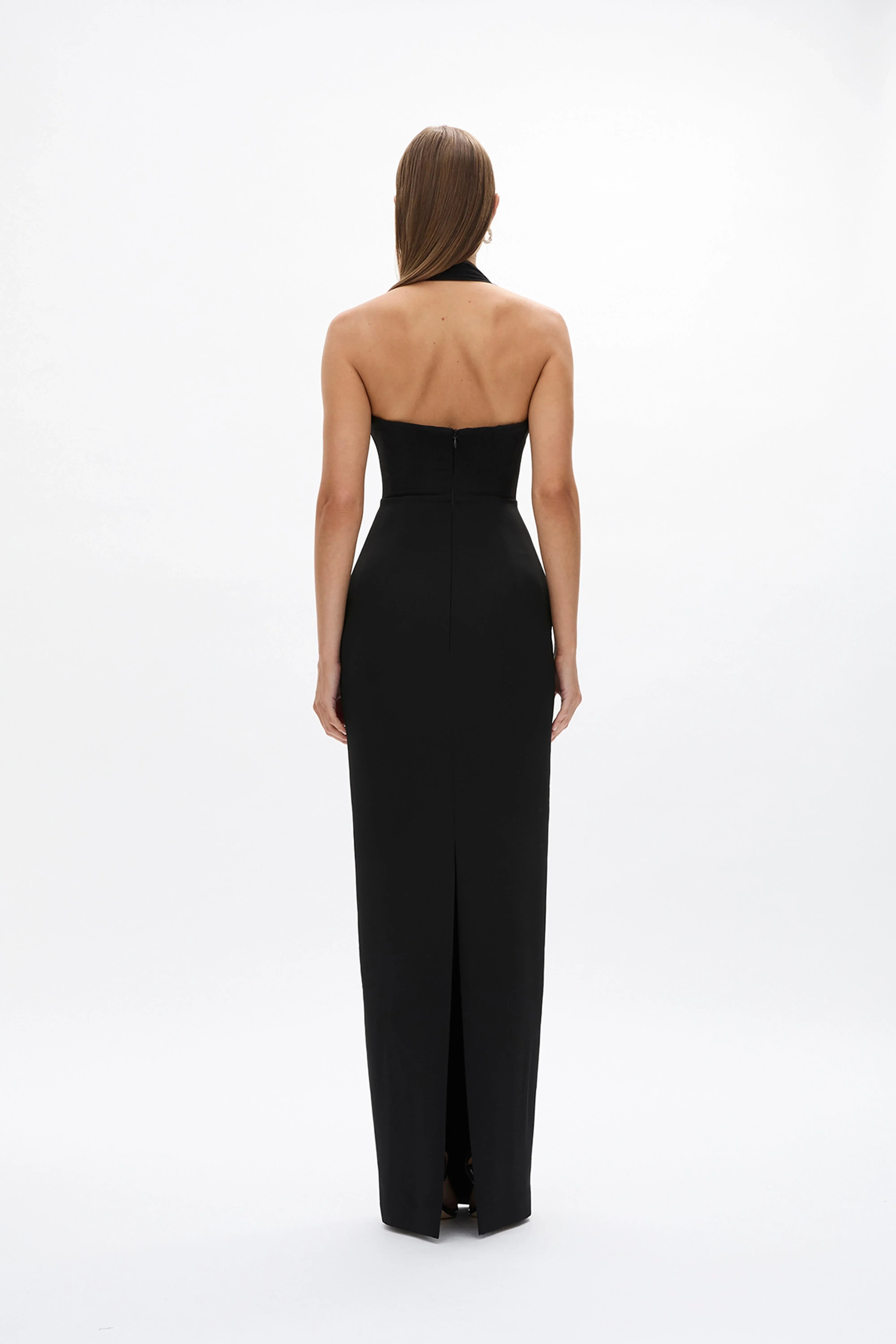 Streamlined Sheath Square Neck Halter Strap Open Back Floor Length Female Evening Dress