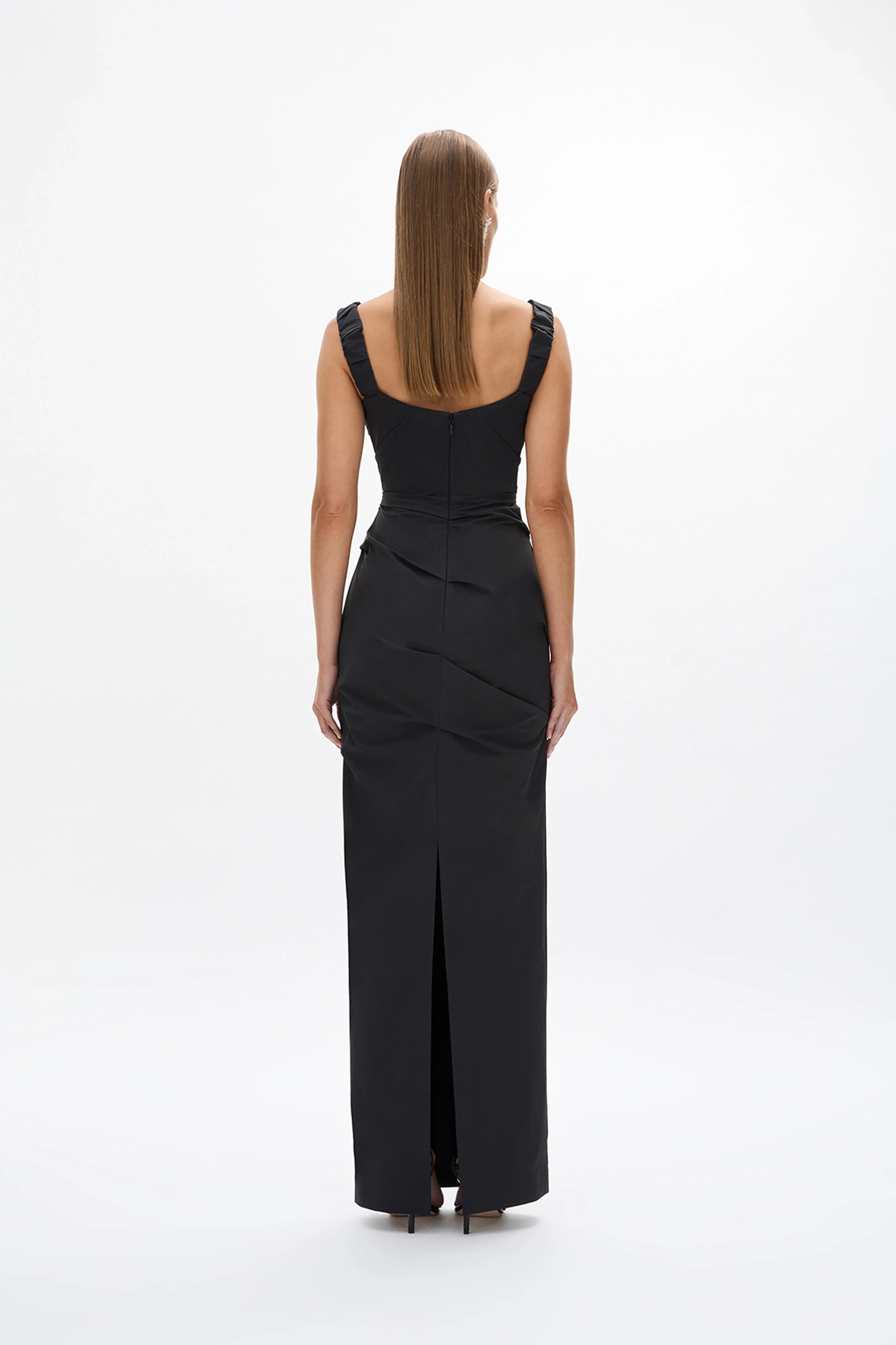 Structured Sheath Cowl Neck Sleeveless Zipper Back Cutout Floor Length Hot sale Evening Dress