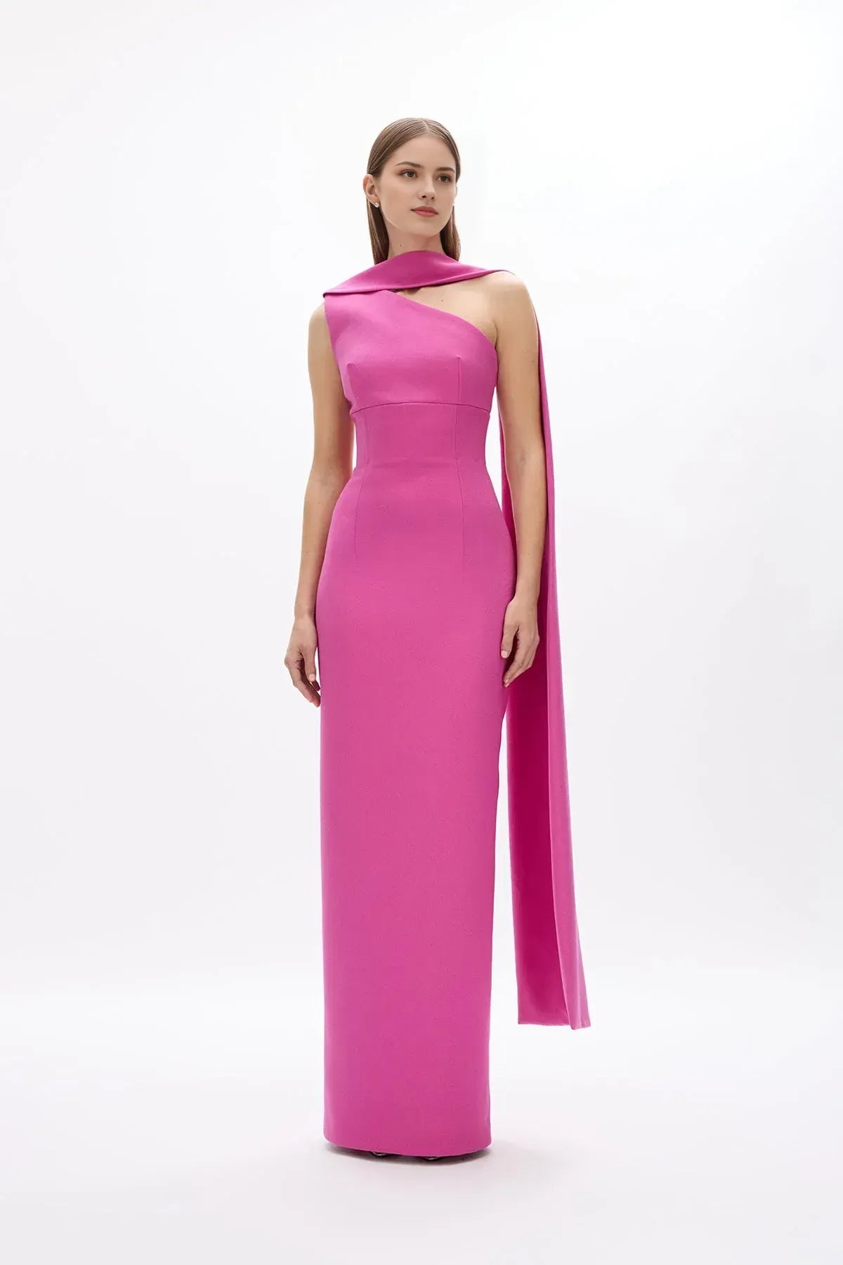 Structured Sheath One Shoulder Cape Sleeve Cutout Back High Slit Floor Length Hot sale Prom Dress