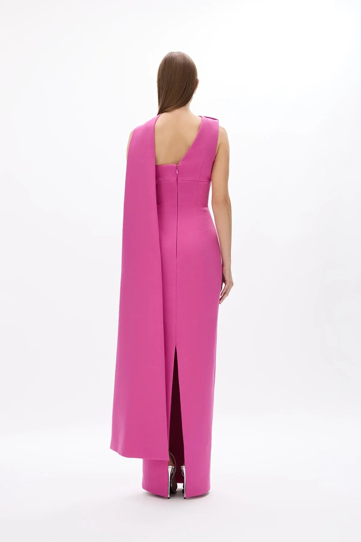 Structured Sheath One Shoulder Cape Sleeve Cutout Back High Slit Floor Length Hot sale Prom Dress