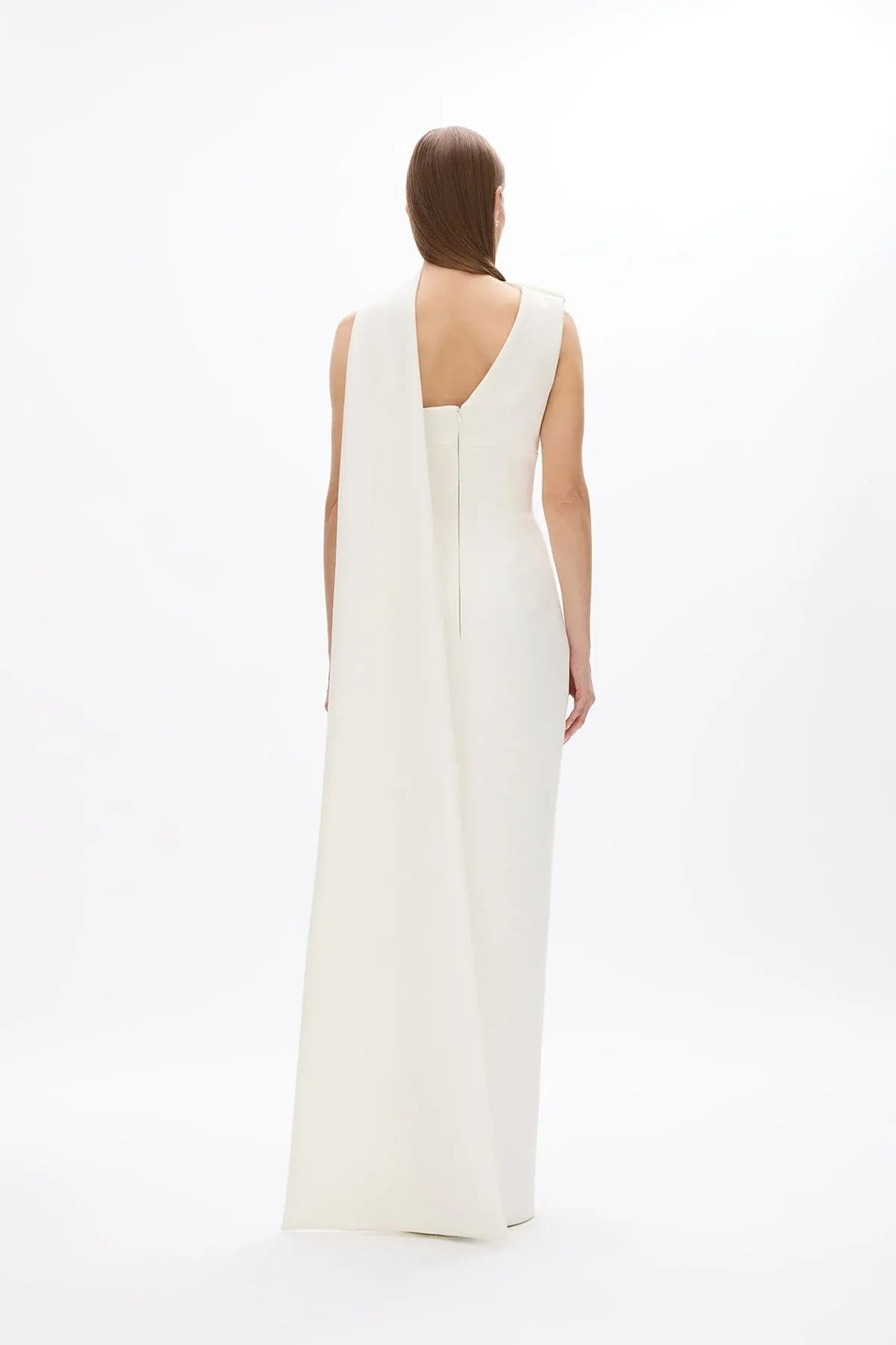 Structured Sheath One Shoulder Cape Sleeve V Back Floor Length Hot sale Prom Dress