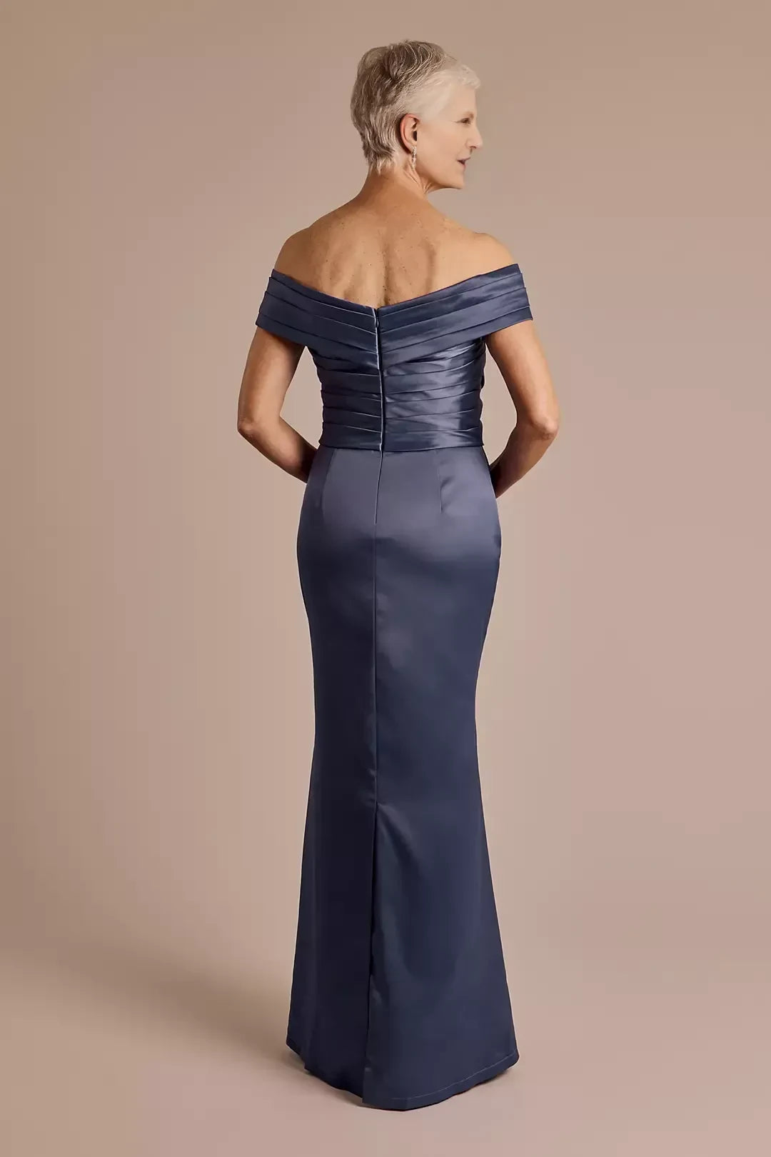 Stunning Mermaid Off Shoulder Sleeveless Pleated Back Floor Length Mother of the Bride Dress