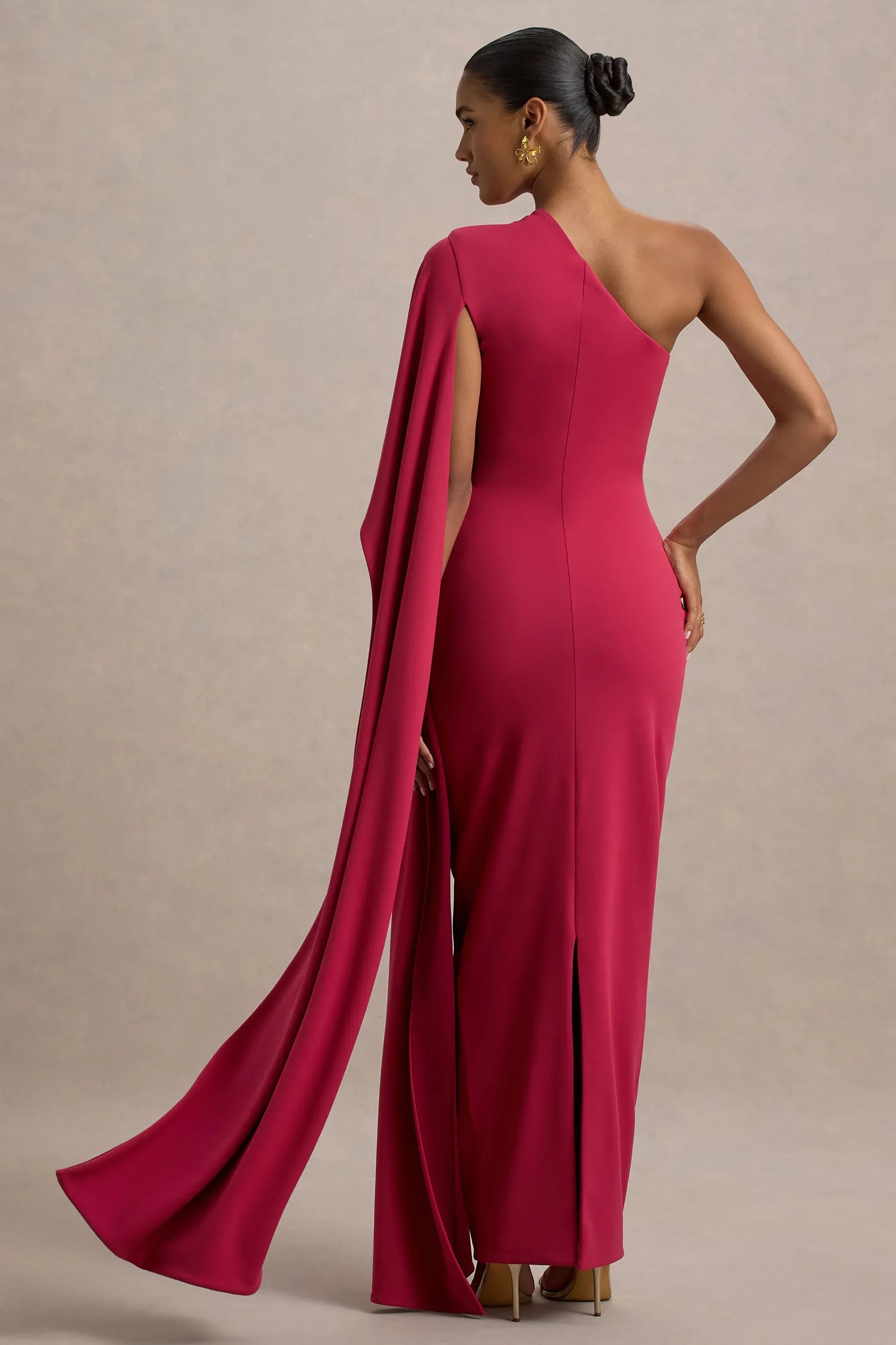 Stunning Mermaid One Shoulder Cape Sleeve Open Back Floor Length Prom Dress