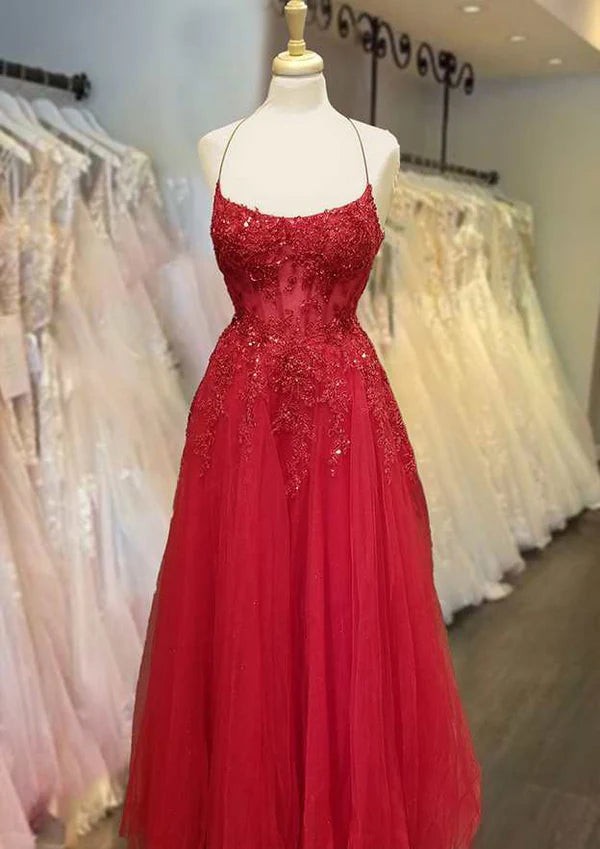 Stunning A-Line Tulle Prom Dress/Evening Dress with Appliqued Beading and Glitter Simple gentle atmospheric and unique design