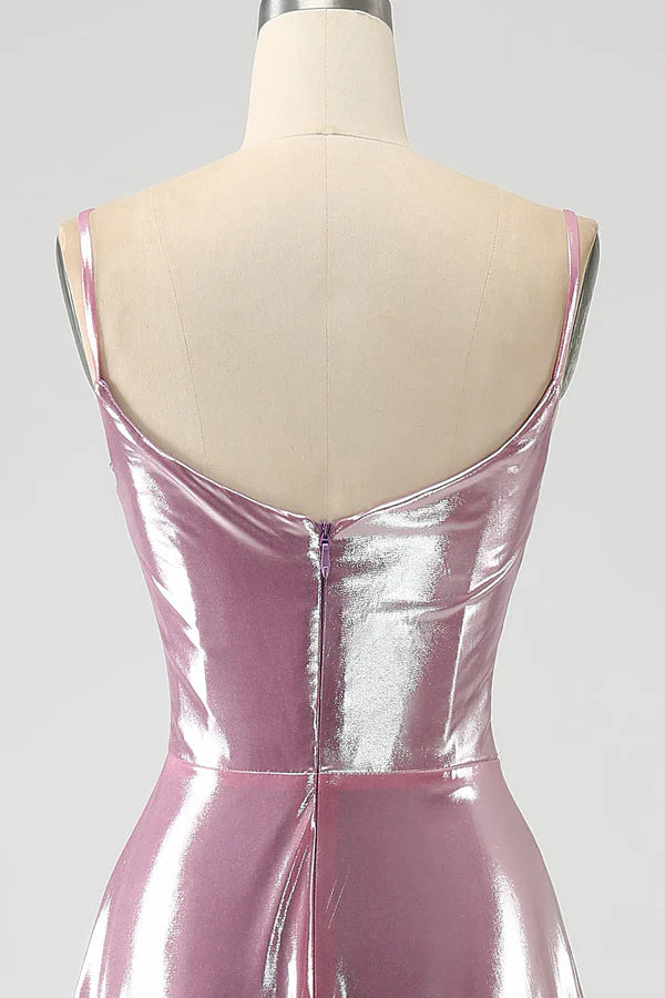 Stunning A Line Spaghetti Straps Pink Long Prom Dress with Split Front simple gentle atmospheric and unique desi