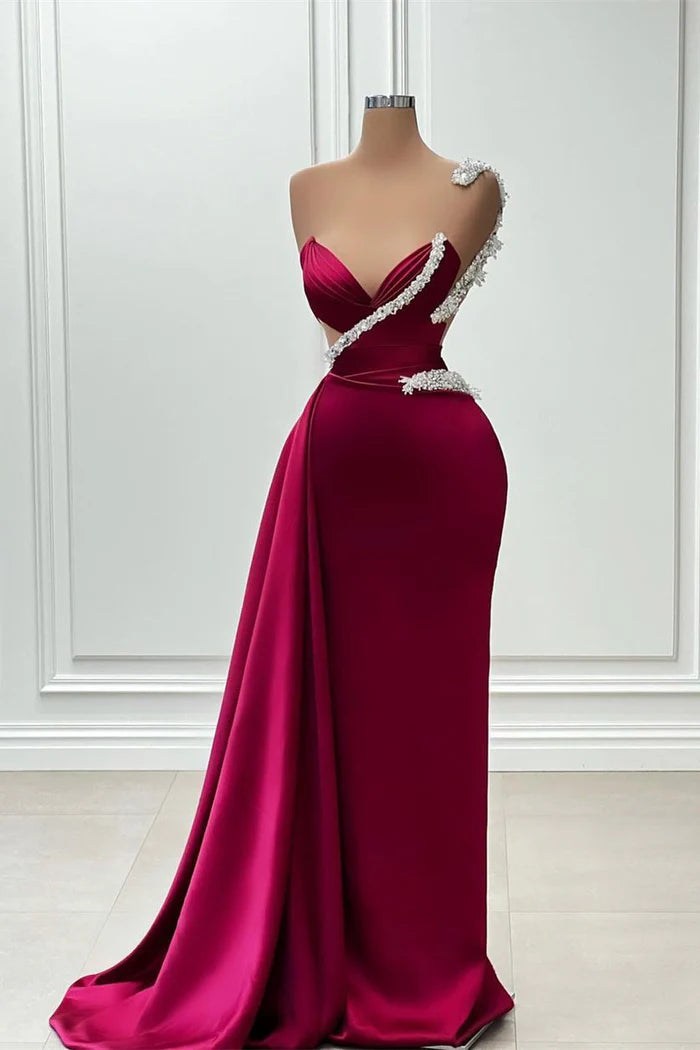 Stunning Long Mermaid One Shoulder Beaded Sleeveless Prom Gown Simple gentle atmospheric and unique design