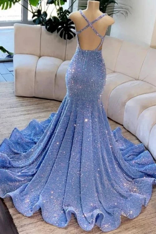 Stunning Sleeveless Glitter Mermaid Prom Dress with Gold Crystals for Evening Gown Simple gentle atmospheric and unique design