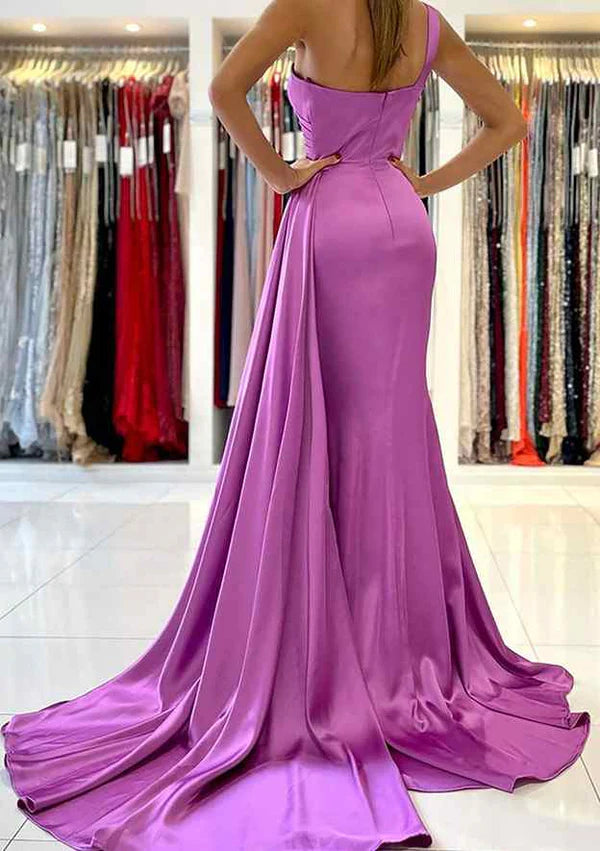 AElegant Trumpet/Mermaid V-Neck Satin Prom Dress/Evening Dress with Sweep Train Simple gentle atmospheric and unique design