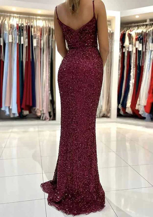 Stunning Trumpet/Mermaid V-Neck Sleeveless Prom Dress/Evening Dress With SplitSimple gentle atmospheric and unique design  ﻿