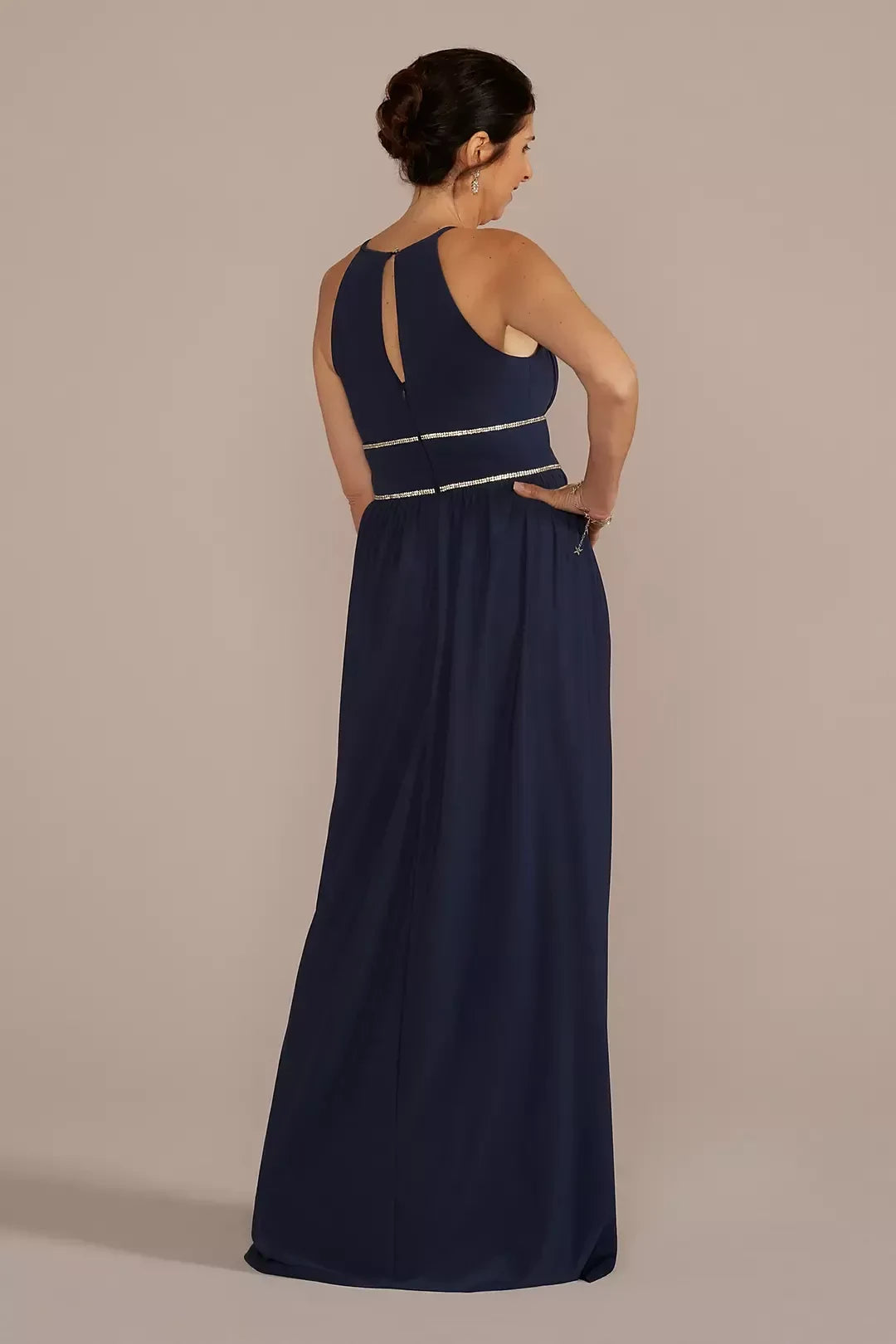 Stylish A Line Halter Neck Sleeveless Keyhole Back Floor Length Mother of the Bride Dress