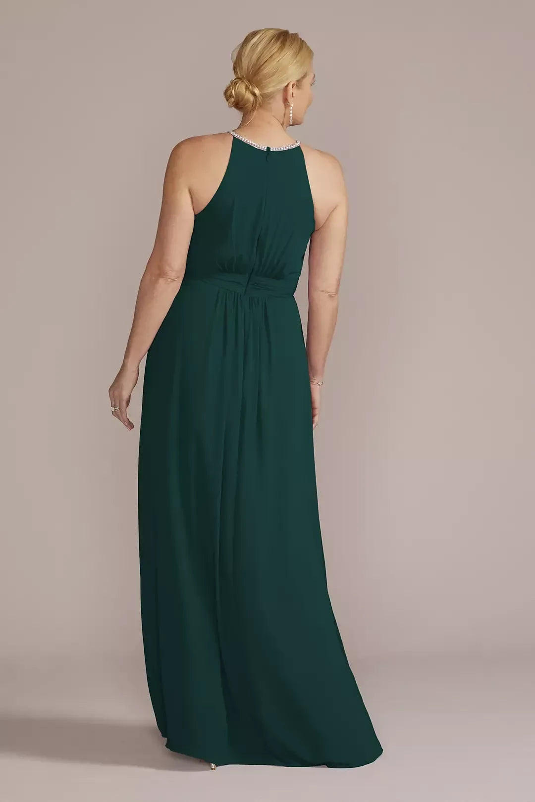 Stylish A Line Halter Neck Sleeveless Ruched Back Floor Length Mother of the Bride Dress