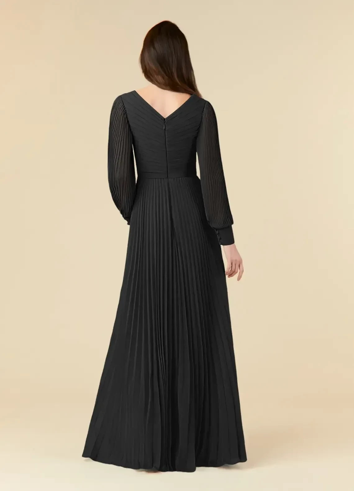 Stylish A Line V Neck Bishop Sleeve Ruched Back Floor Length Mother of the Bride Dress