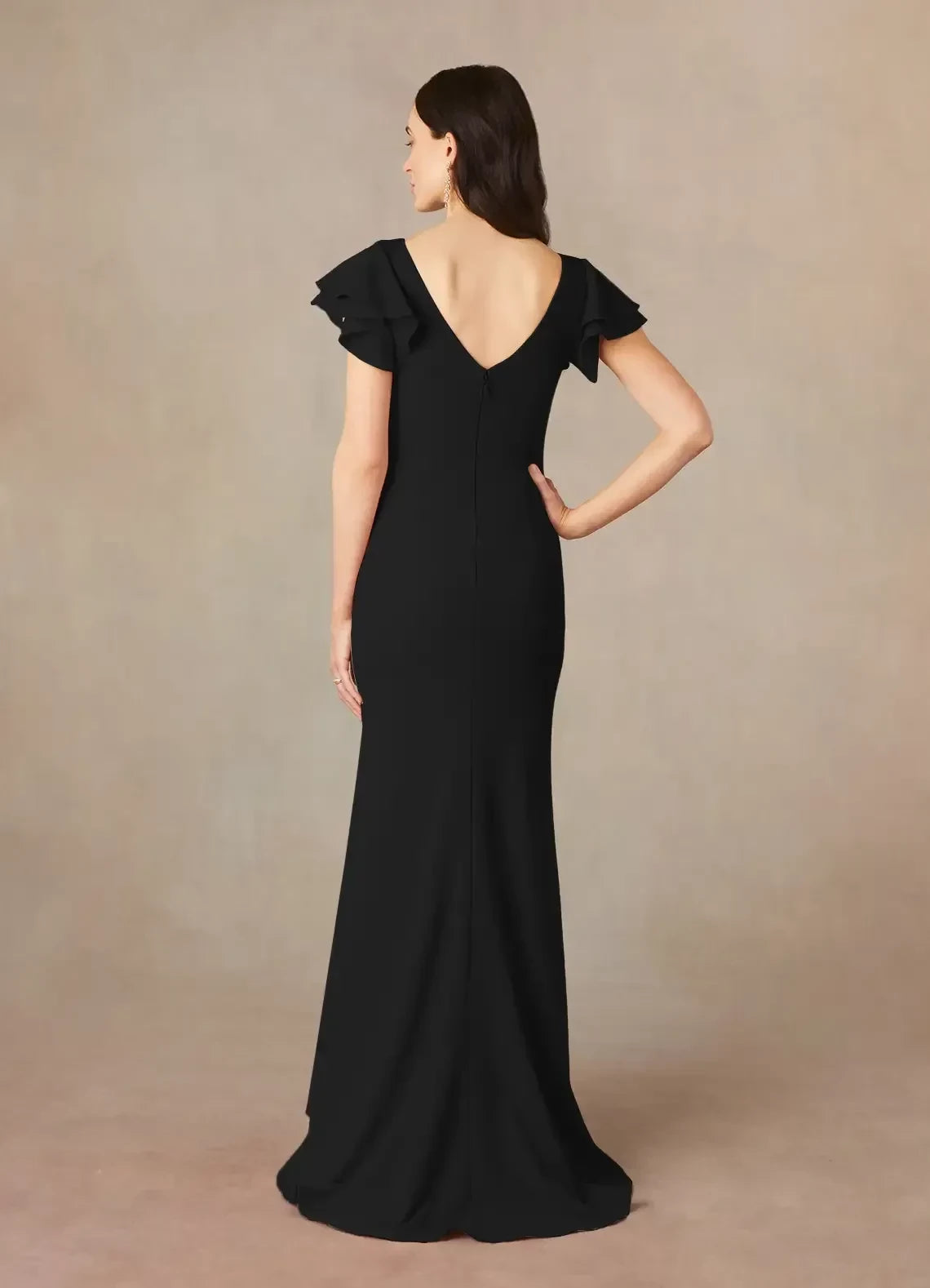 Stylish Mermaid Boat Neck Flutter Sleeve Ruched Back Floor Length Mother of the Bride Dress