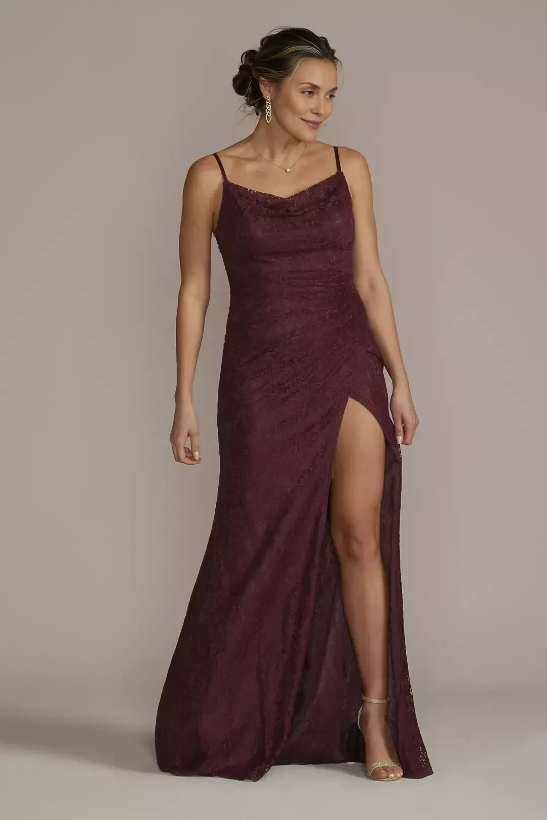 Stylish Mermaid Cowl Neck Sleeveless Lace Back Floor Length Mother of the Bride Dress