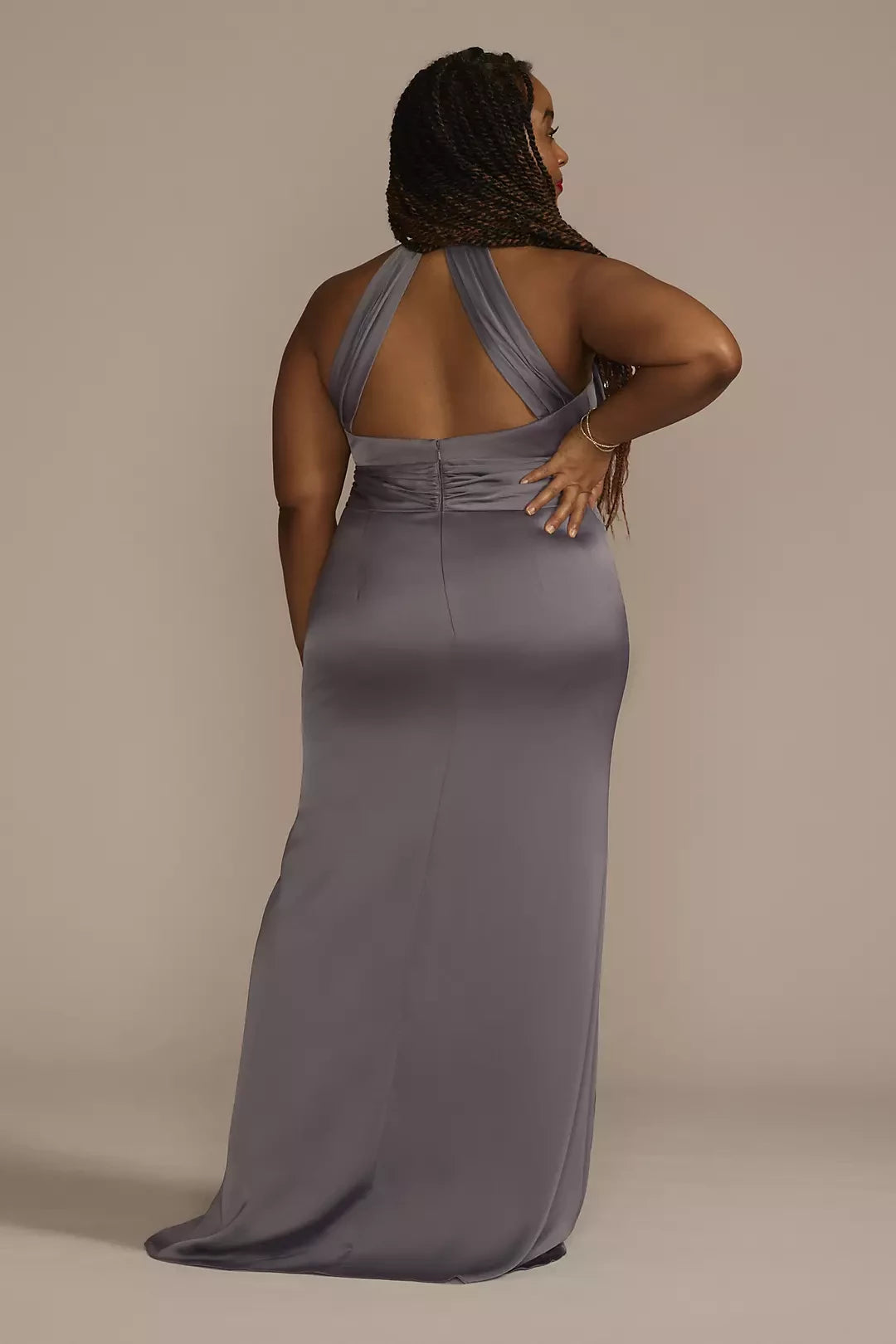 Stylish Mermaid Halter Neck Sleeveless Ruched Back Floor Length Plus Size Mother of the Bride Dress