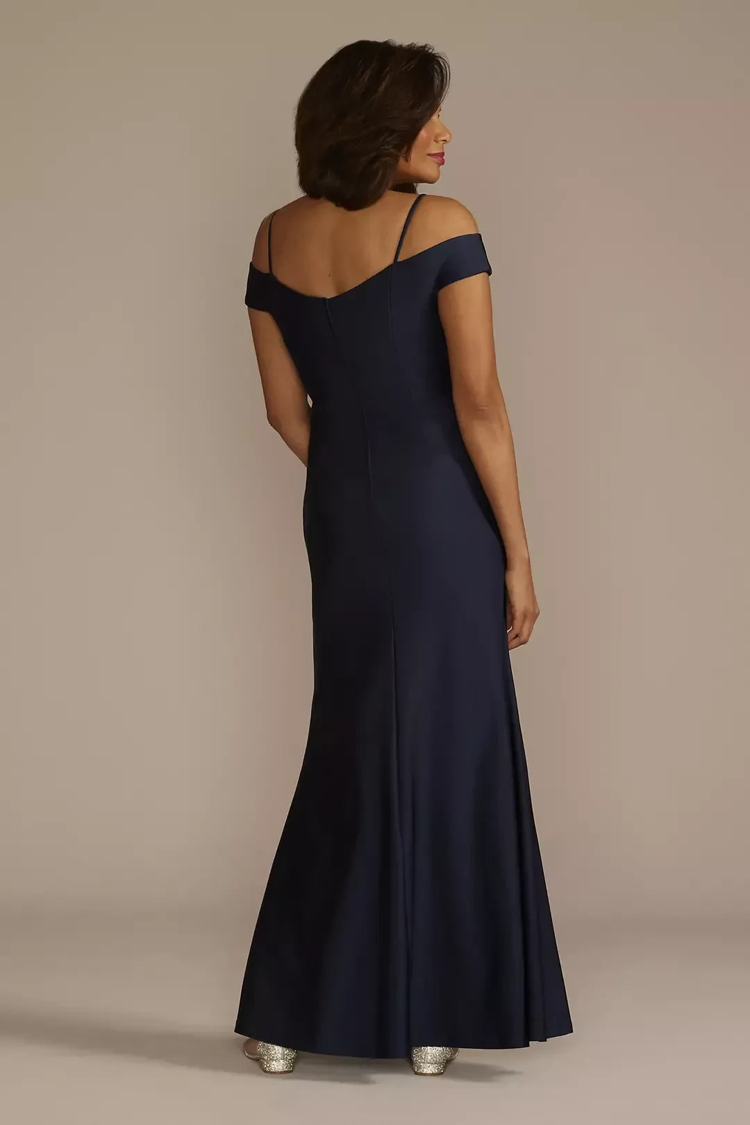 Stylish Mermaid Off Shoulder Cap Sleeve Ruched Back Floor Length Mother of the Bride Dress