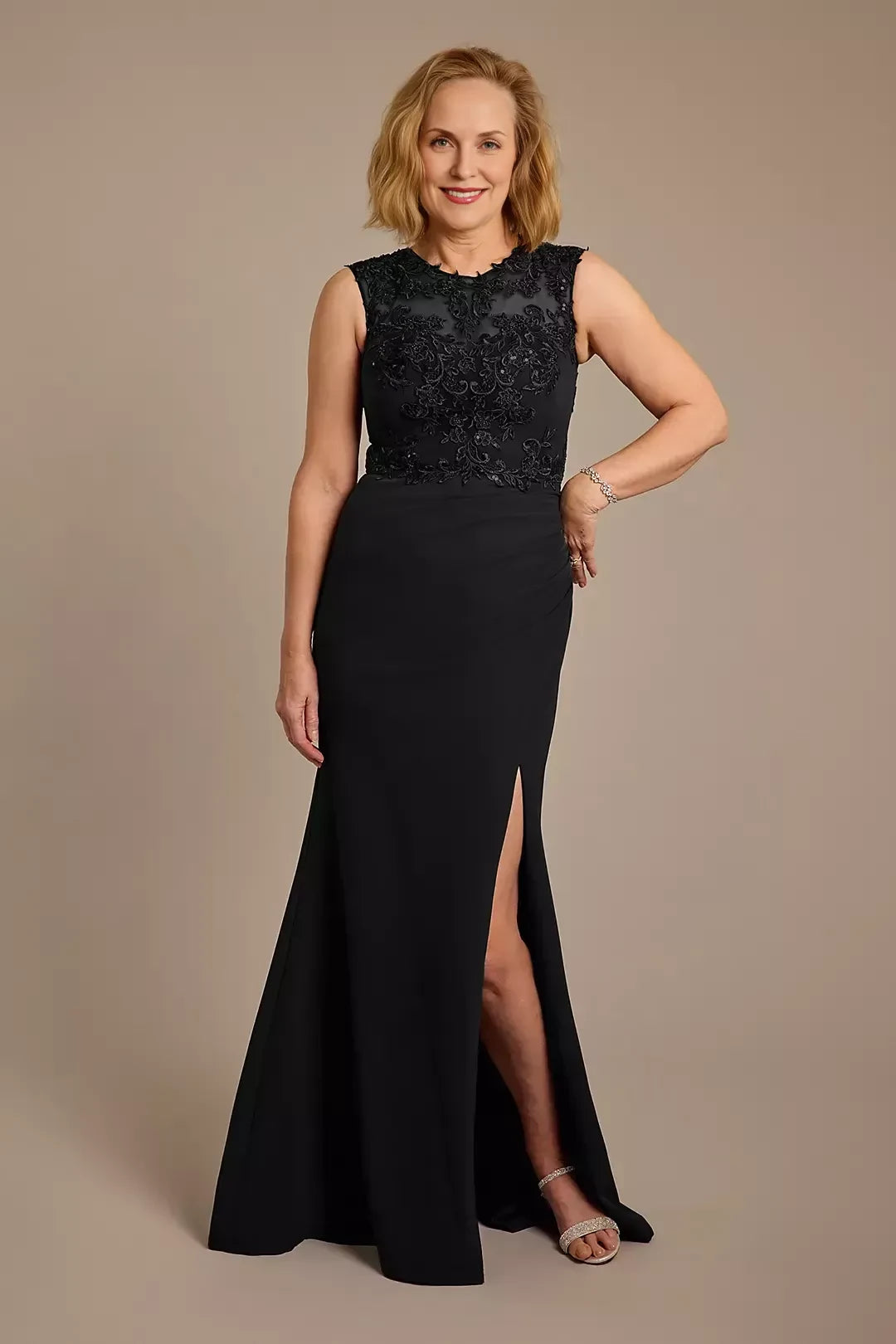Stylish Sheath Crew Neck Sleeveless Lace Back Floor Length Mother of the Bride Dress