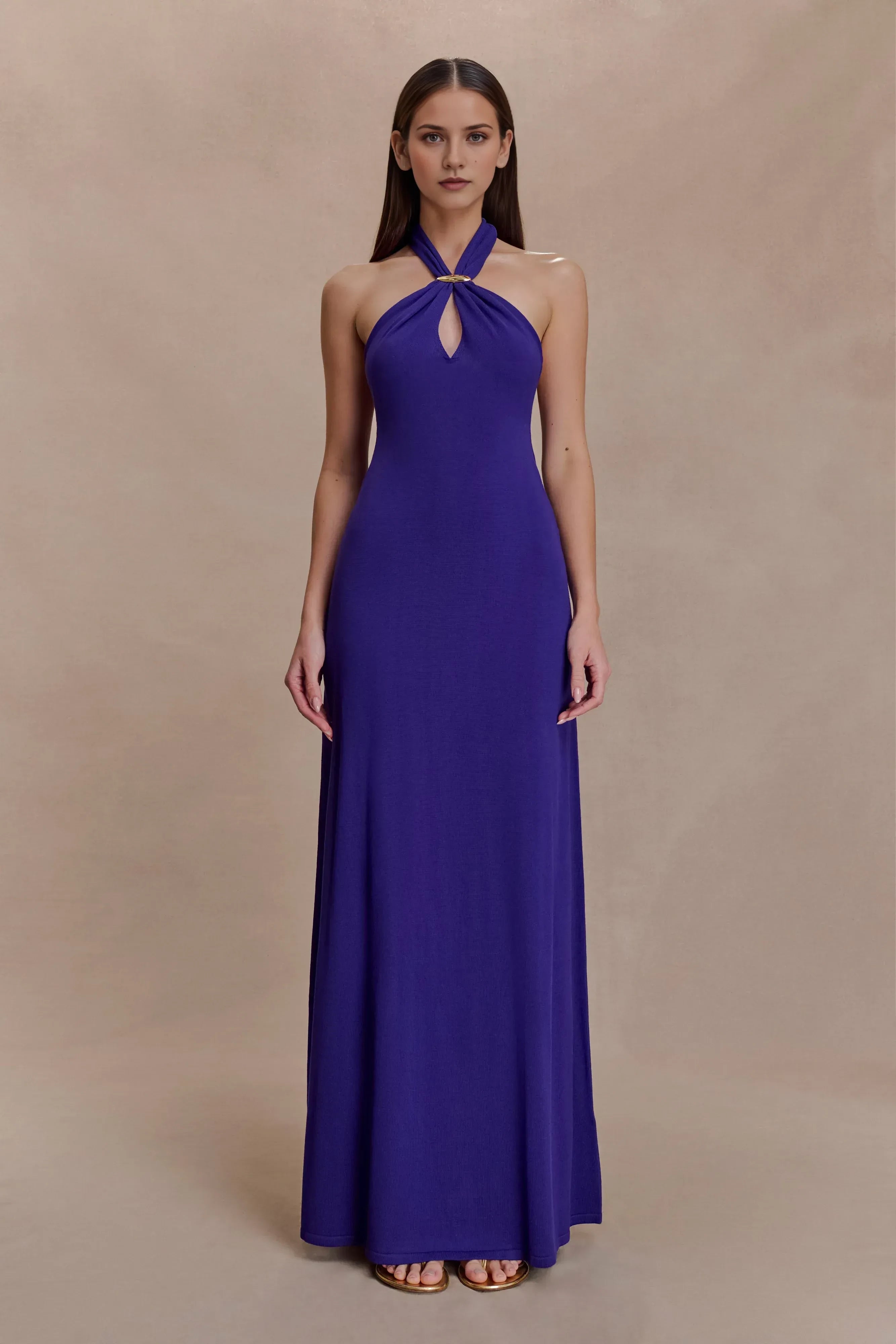 Stylish Sheath Halter Neck Sleeveless Draped Back Floor Length Plus Size Prom Dress