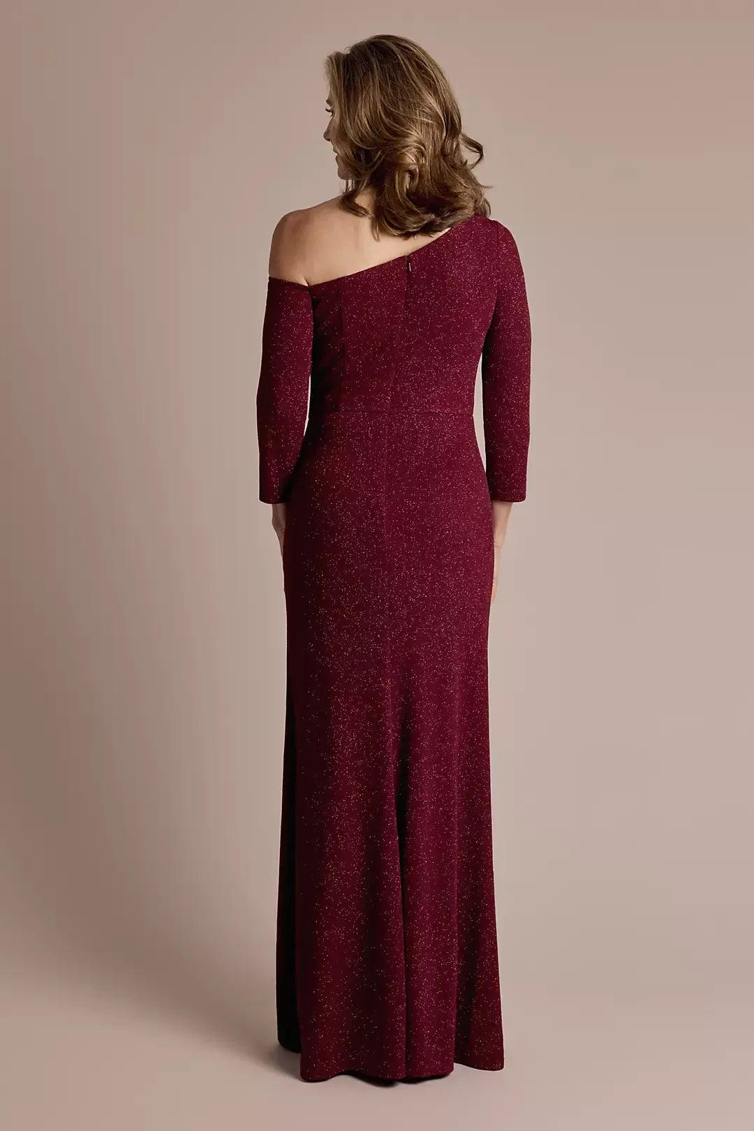 Stylish Sheath One Shoulder Three Quarter Sleeve Plain Back Floor Length Mother of the Bride Dress