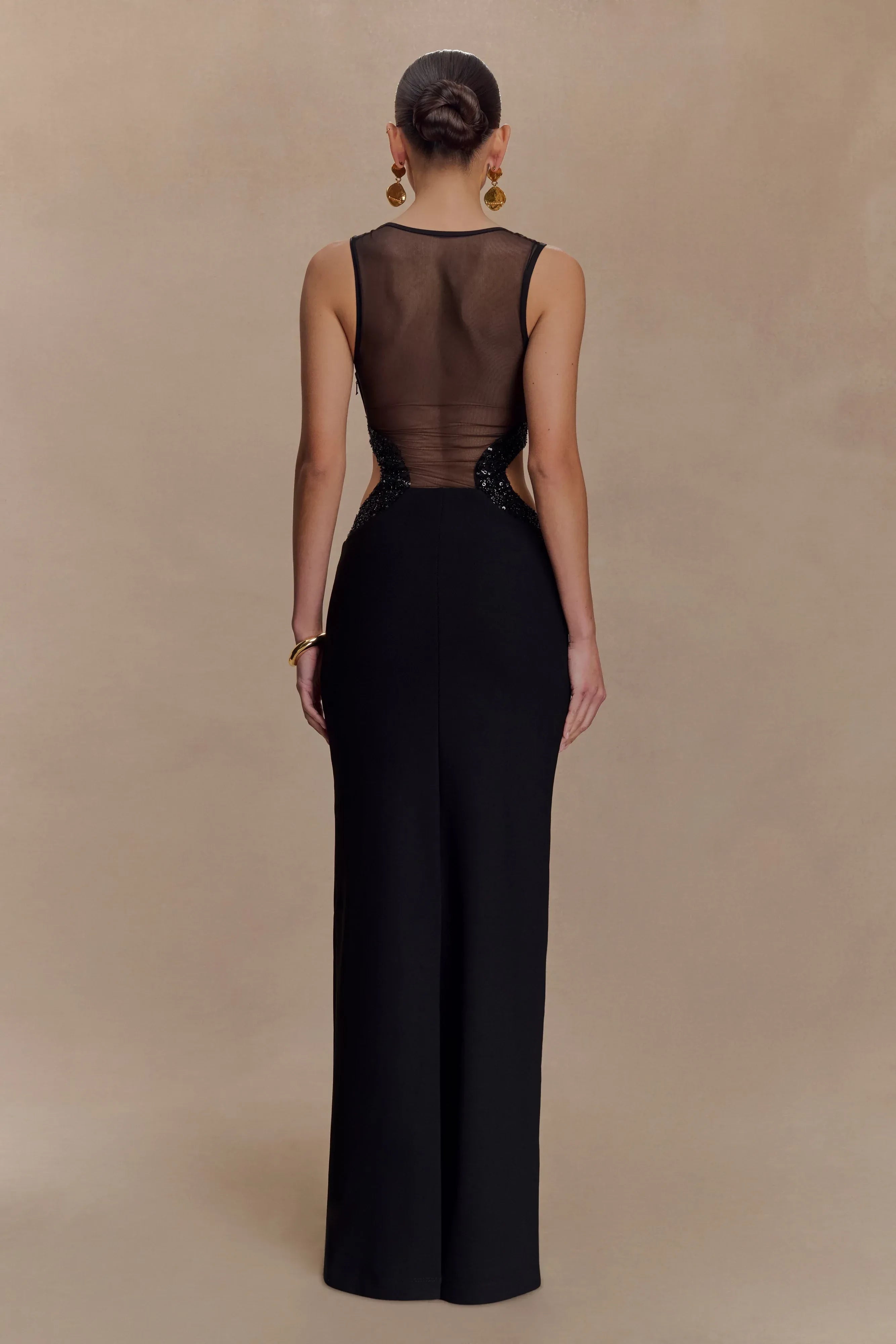 Stylish Sheath Scoop Neck Sleeveless Sheer Beaded Back Floor Length Prom Dress