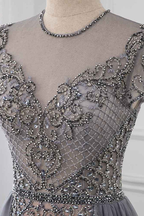 Stylish Jewel Appliques Short Sleeves Prom Dresses with Rhinestone Simple gentle atmospheric and unique design