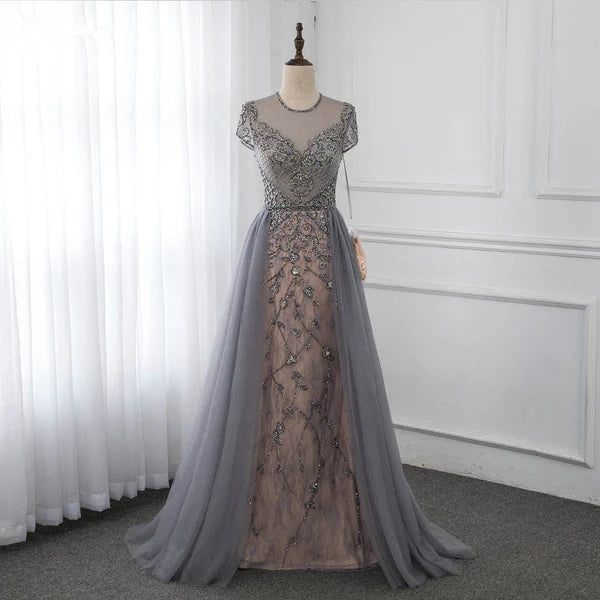 Stylish Jewel Appliques Short Sleeves Prom Dresses with Rhinestone Simple gentle atmospheric and unique design