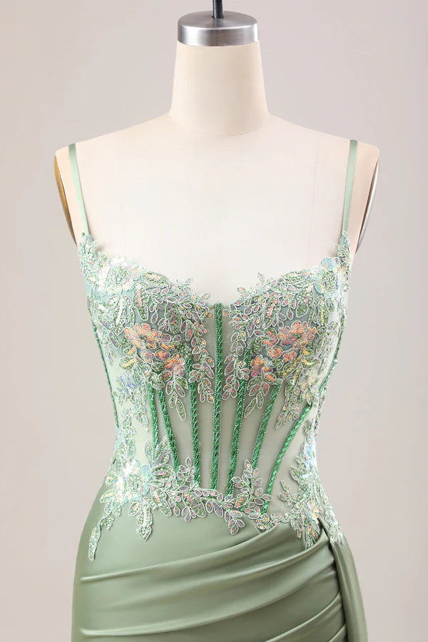 Stylish Lilac Mermaid Pleated Sequin Corset Long Prom Dress With Slit simple gentle atmospheric and unique desi