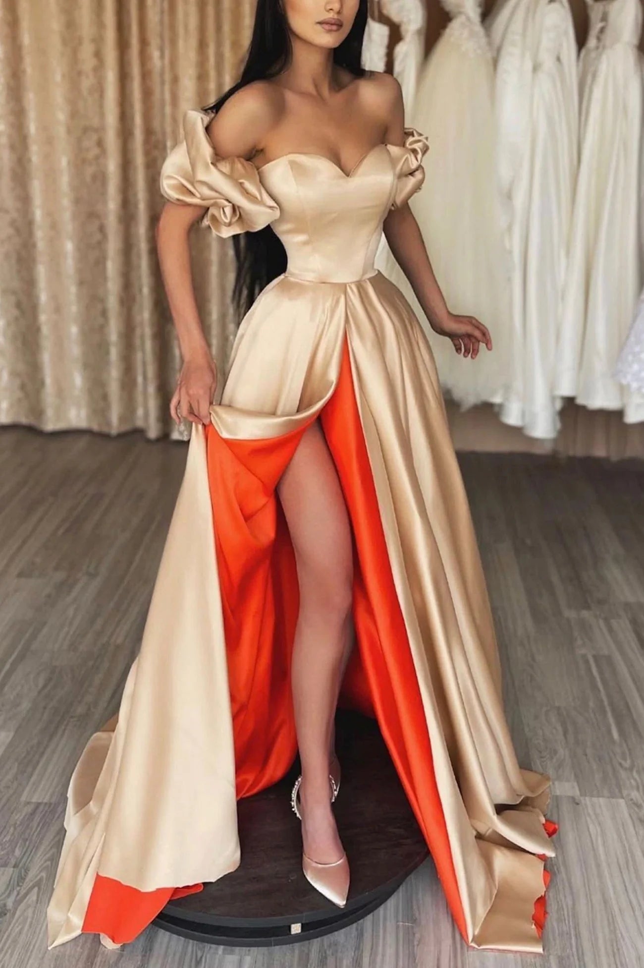 Stylish Satin Long A-Line Prom Dress Sweetheart Neckline Evening Dress with Slit simple gentle atmospheric and unique desi Bring summer colors to enhance whitenes