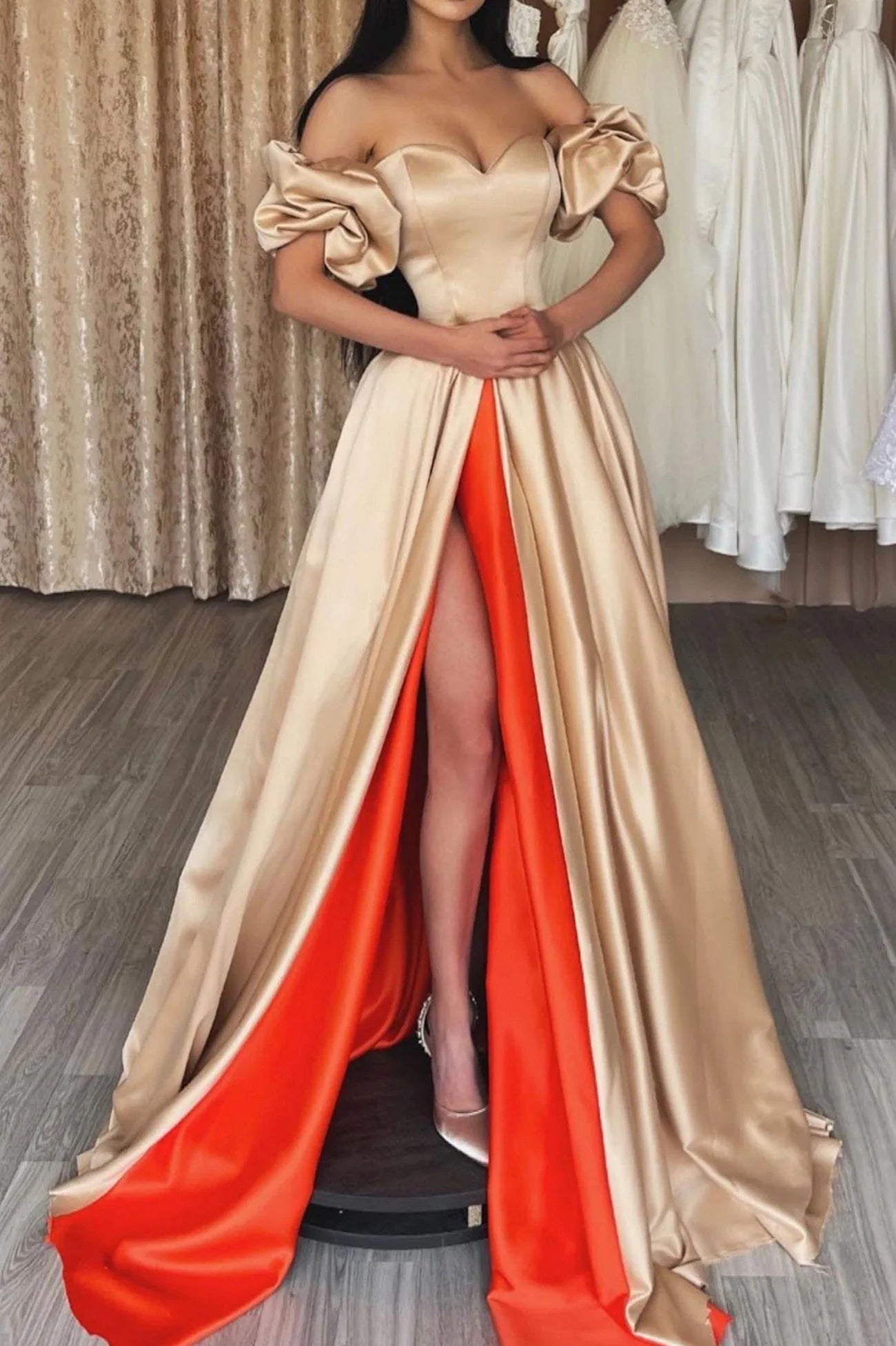 Stylish Satin Long A-Line Prom Dress Sweetheart Neckline Evening Dress with Slit simple gentle atmospheric and unique desi Bring summer colors to enhance whitenes