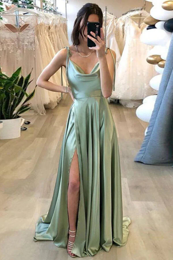 Stylish Silk like Satin Spaghetti Straps A-line Prom Dresses, Evening Dress celebrity dresses simple gentle atmospheric and unique desi Bring summer colors to enhance whiteness