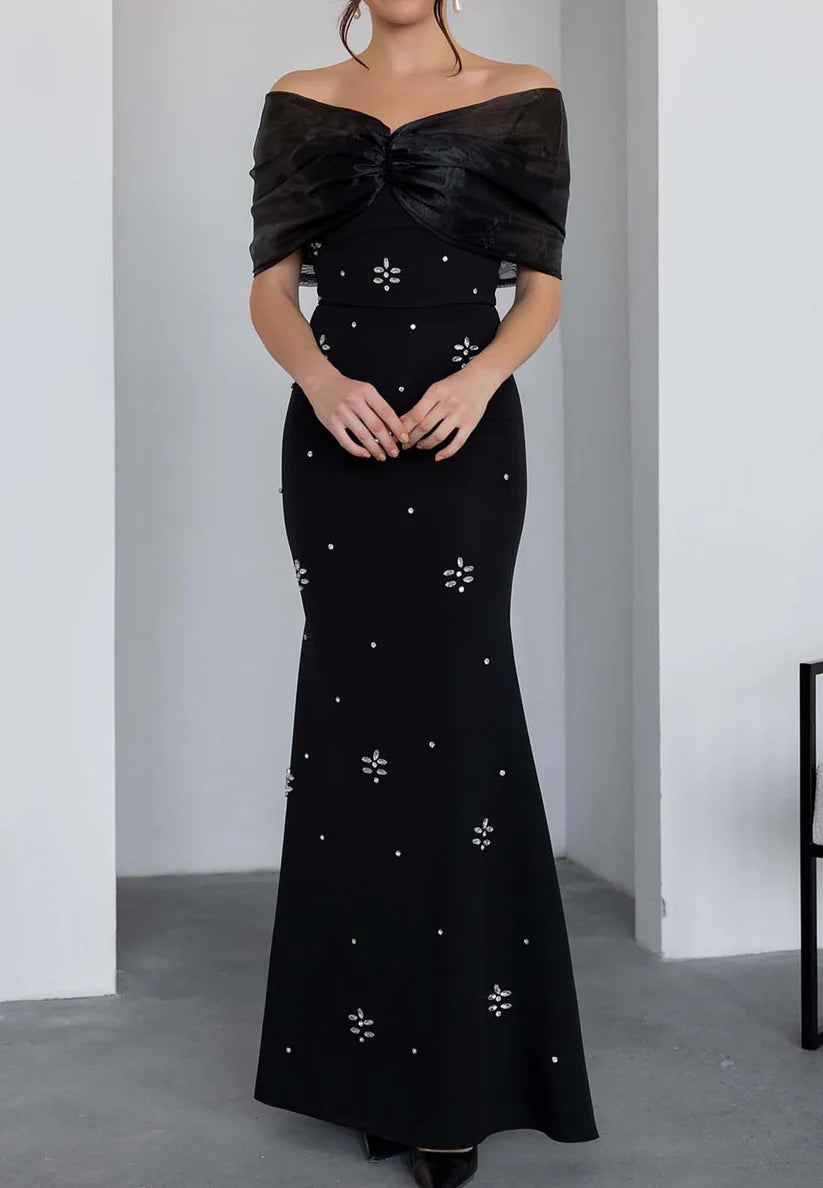 SweeOff-Shoulder Strapless Beaded Evening Dress Mermaid Formal Dress simple gentle atmospheric and unique desi Bring summer colors to enhance whiteness