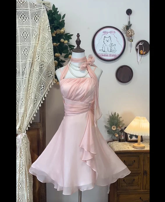 Sweet Elegant Short Chiffon Homecoming Dress Prom Dress Evening Dress  simple gentle atmospheric and unique desi Bring summer colors to enhance whiteness