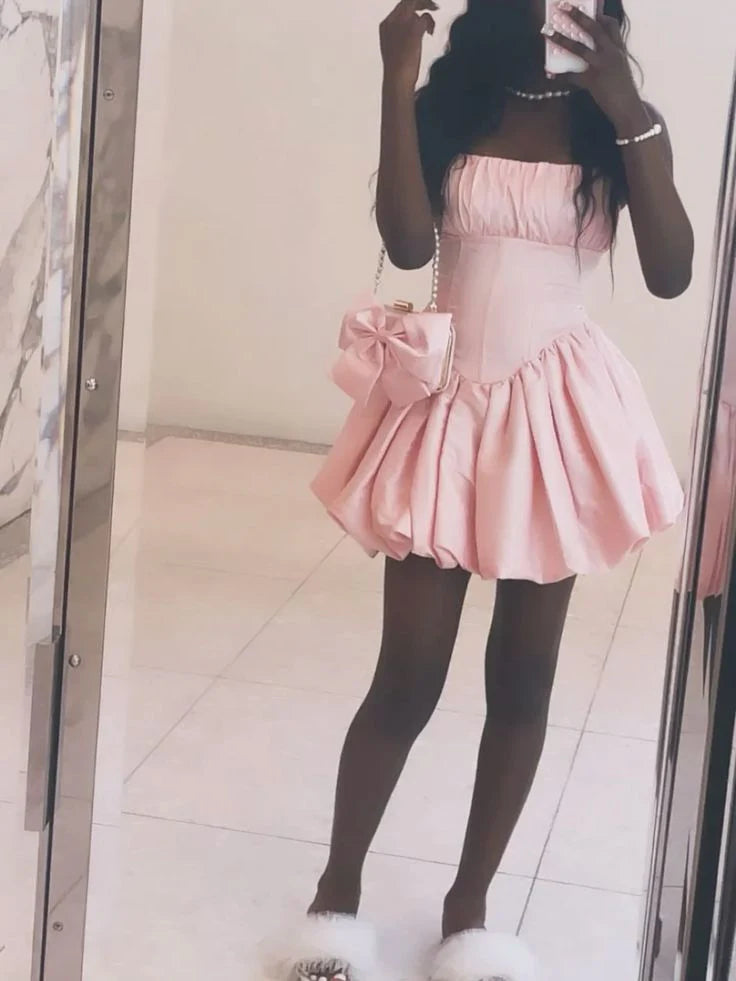 Sweet Pink Strapless A Line Birthday Outfits Formal Graduation Homecoming Dress simple gentle atmospheric and unique desi Bring summer colors to enhance whiteness