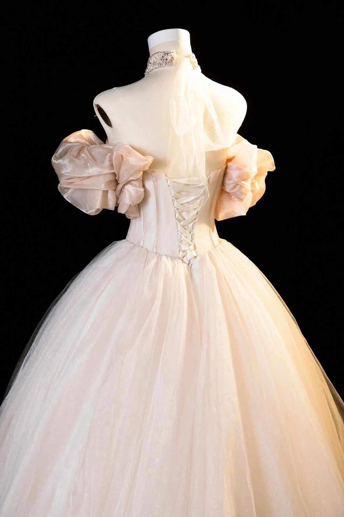 Sweet Tulle Corset Long Prom Dress Off the Shoulder Evening Party Dress simple gentle atmospheric and unique desi Brin