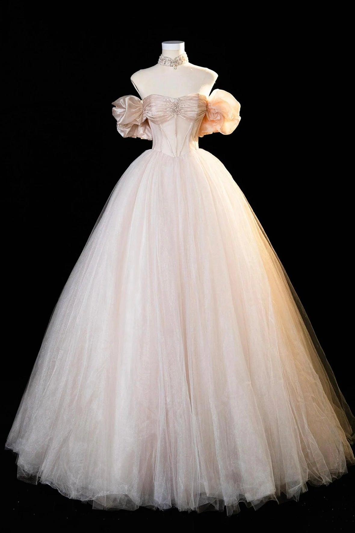 Sweet Tulle Corset Long Prom Dress Off the Shoulder Evening Party Dress simple gentle atmospheric and unique desi Brin