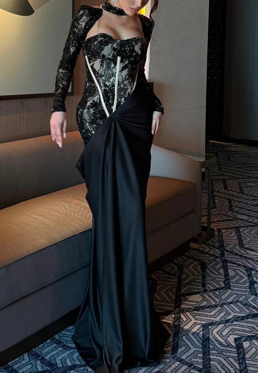 Sweetheart Long Sleeves Appliques Mermaid Evening Dress simple gentle atmospheric and unique desi Bring summer colors to enhance whiteness