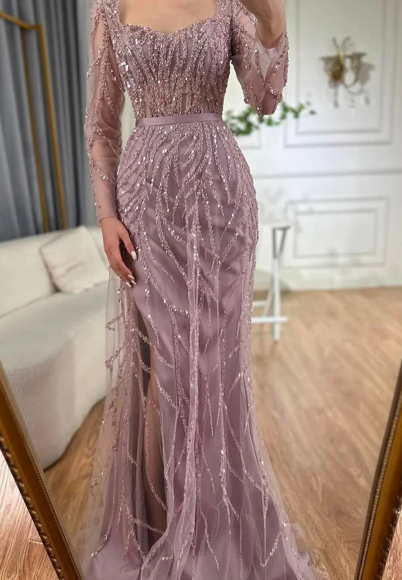 Sweetheart Long Sleeves Beaded Embroidery Sheath Evening Dress simple gentle atmospheric and unique desi Bring summer colors to enhance whiteness